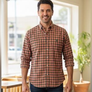 Ralph Lauren Orange Plaid Shirt Men M